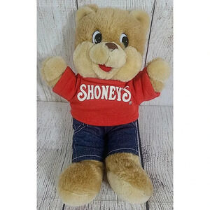 Vintage Shoney's Plush Shoney Bear Stuffed Animal Toy Brown Red 11" 1986 Retired